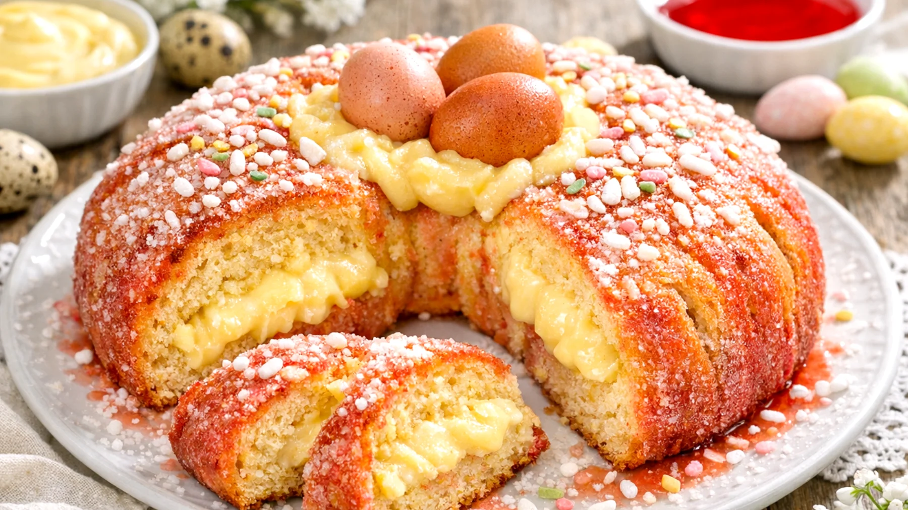 Ciambella di Pasqua romagnola con alchermes e crema"