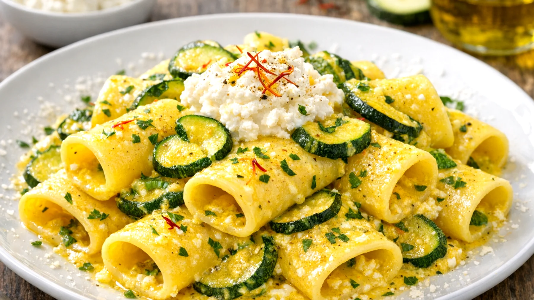 Paccheri con zucchine ricotta e zafferano profumato"