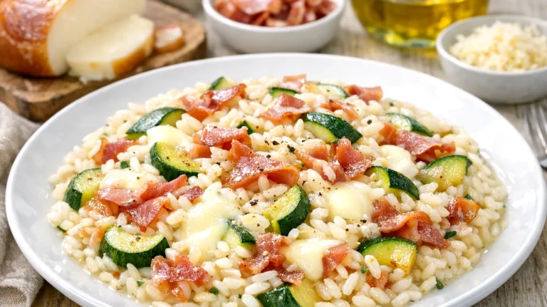 Riso con zucchine, scamorza e speck"
